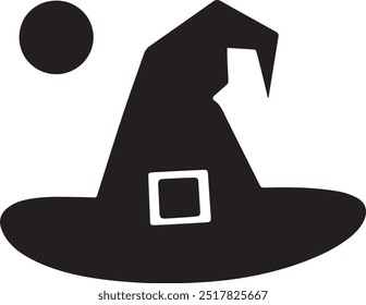 Witch Hat Silhouette Vector Icon illustration on white Background.