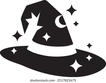 Witch Hat Silhouette Vector Icon illustration on white Background.