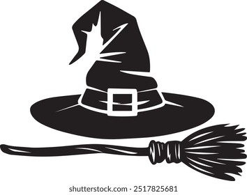 Witch Hat Silhouette Vector Icon illustration on white Background.