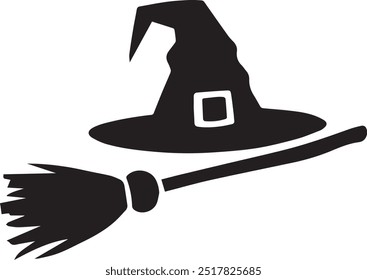 Witch Hat Silhouette Vector Icon illustration on white Background.