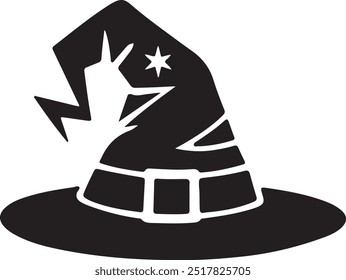 Witch Hat Silhouette Vector Icon illustration on white Background.