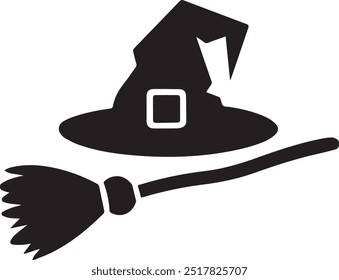 Witch Hat Silhouette Vector Icon illustration on white Background.