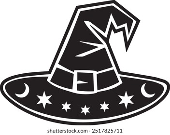 Witch Hat Silhouette Vector Icon illustration on white Background.