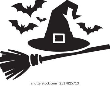 Witch Hat Silhouette Vector Icon illustration on white Background.