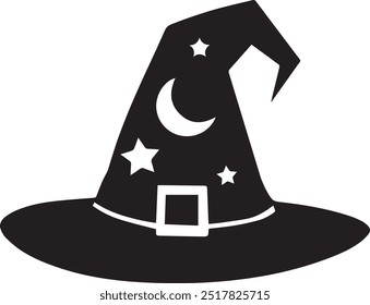 Witch Hat Silhouette Vector Icon illustration on white Background.