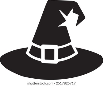 Witch Hat Silhouette Vector Icon illustration on white Background.