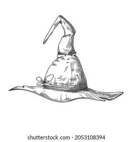 Witch hat sketch. Pointed halloween hat. Vector illustration in sketch style.