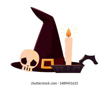 witch hat skull candle happy halloween celebration