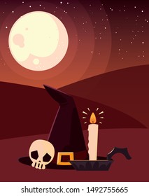 witch hat skull candle happy halloween celebration