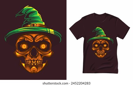 Witch hat skull vector design,T shirt design vector illustration