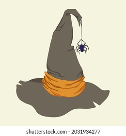 Witch hat with a spider. Hand drawn vector illustration isolated on background.