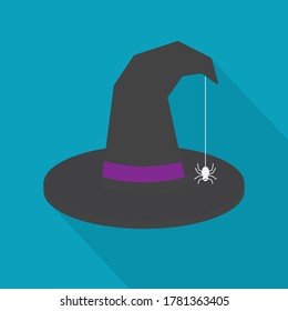 sombrero de bruja con icono de araña- ilustración vectorial