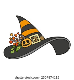 Witch hat with a sprig of berries and leaves color variation. Image produced without the use of any form of AI software at any stage.
