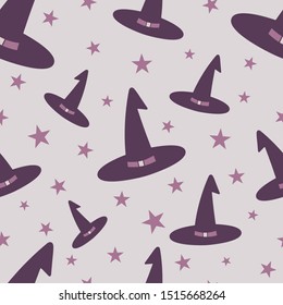 Witch hat and stars seamless repeat Halloween pattern