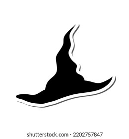 Witch Hat Sticker With Shadow Over White Background for Creating Halloween Designs.  Vector illustration.