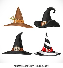 Witch hat with straps and buckles isolated on white background