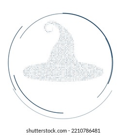 The witch hat symbol filled with dark blue dots. Pointillism style. Vector illustration on white background