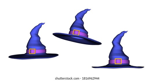 Witch hat with taper belt, 3D perspective view, part of halloween costume. A realistic style accessory for any sacred evening vector