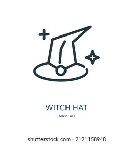 witch hat thin line icon. halloween, horror linear icons from fairy tale concept isolated outline sign. Vector illustration symbol element for web design and apps.