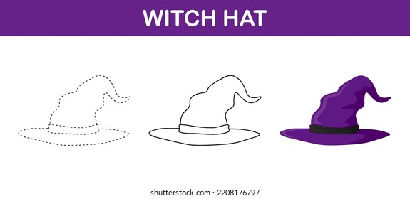 Witch Hat Tracing Coloring Worksheet Kids Stock Vector (Royalty Free ...