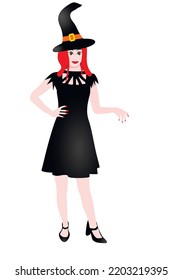 Witch with a hat. Vector graphics