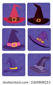 witch hat vector icon set with purple color phone