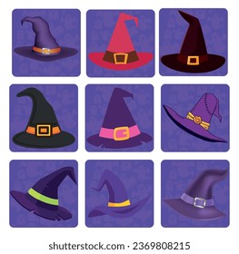 witch hat vector icon set with purple color phone