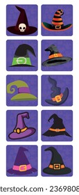 witch hat vector icon set with purple color phone