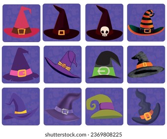 witch hat vector icon set with purple color phone