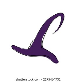 Witch hat vector illustration in doodle style. Hand drawn wizard cap for holiday Halloween. Icon isolated on white background. Scary silhouette magician hat. Accessory for party on Halloween.