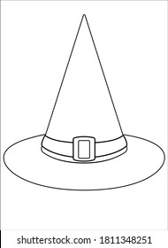 Witch hat - vector linear illustration for coloring. The witch's hat is an element for a coloring book. Outline. Halloween illustration.