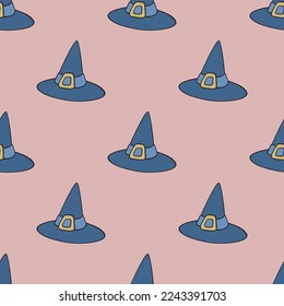 Witch hat vector seamless pattern. Cute repeat background for textile, design, fabric, cover etc.