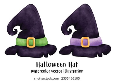 Witch hat, Wizard Hat, Halloween Hats, Hat, Watercolor style, Hats illustration vector