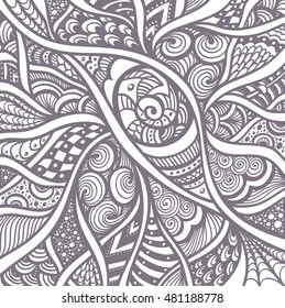 Witch in hat in Zen doodle or  Zen tangle decorative style handmade black on white for Halloween or for coloring page or relax coloring book for adults, wallpaper, packages and clothes