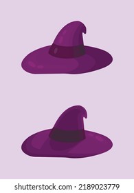 Witch hats halloween set. Vector halloween illustration isolated on violet background. halloween clothing sign, halloween clothing witch. accessories for Halloween,witch hat with curved crown