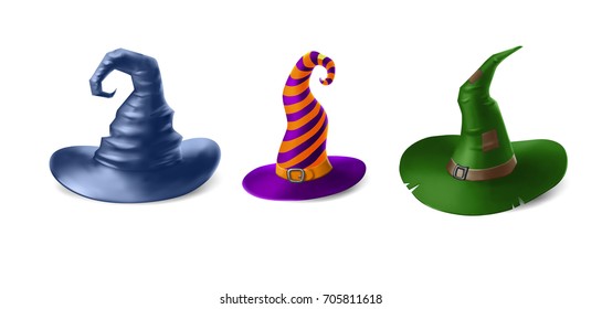 Witch hats isolated on white background. Halloween vector illustration