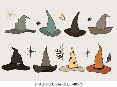 Witch hats magic boho sat. Vector