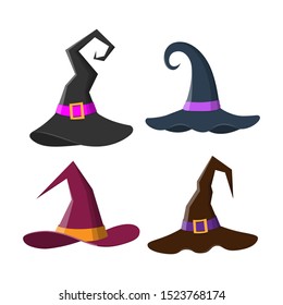 Witch hats set isolated on white background. Vector