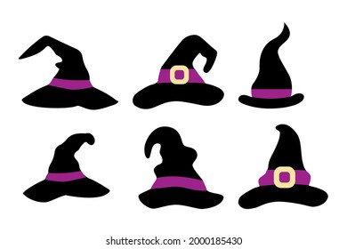 Witch hats set on white background. Vector illustration. Flat style design.