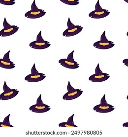 Witch hats vector seamless pattern. Halloween hats background, packaging design, wrapping paper