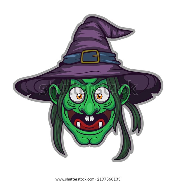 Witch Head Cartoon Sticker Logo Halloween Stock Vector (Royalty Free ...