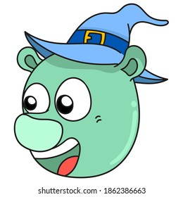 witch head emoticon laugh happily. doodle icon image. cartoon caharacter cute doodle draw