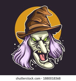 witch head vector illustration with moon