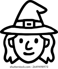witch head woman magician icon illustration outline stroke minimalist black line	