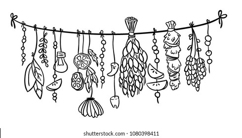 Witch herbs boho hanging doodle decoration