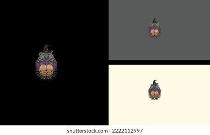 witch holding halloween fruit vector illustration design