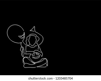 Witch holding a pumpkin isolated line drawing, vector illustration design. Halloween collection.