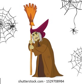 Witch holds a broom. Vector graphics