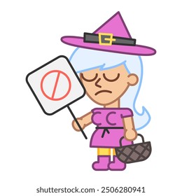 Witch holds no sign and dissatisfied. Vector Illustration