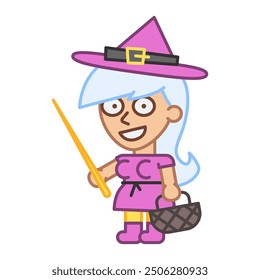 Witch holds pointer and smiles. Vector Illustration